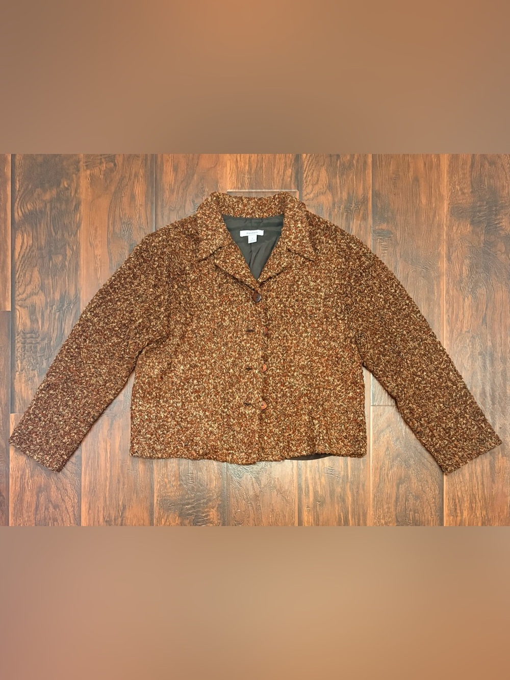 Dressbarn Brown Boucle Tweed Blazer Jacket Size L